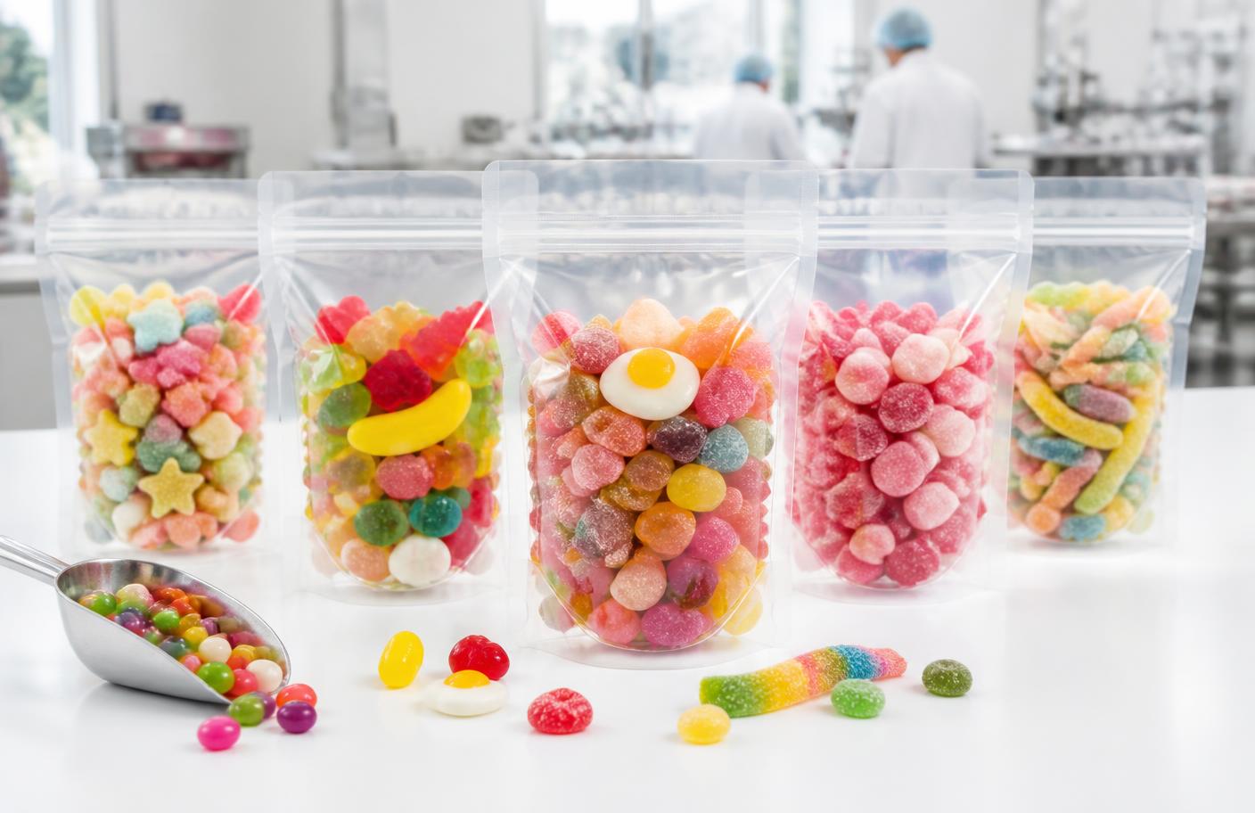 MyCandyShop confectionery pouches on a packing bench